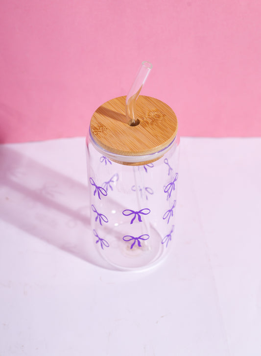 Purple Bows Glass Can