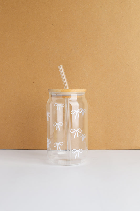 White Bows Glass Can