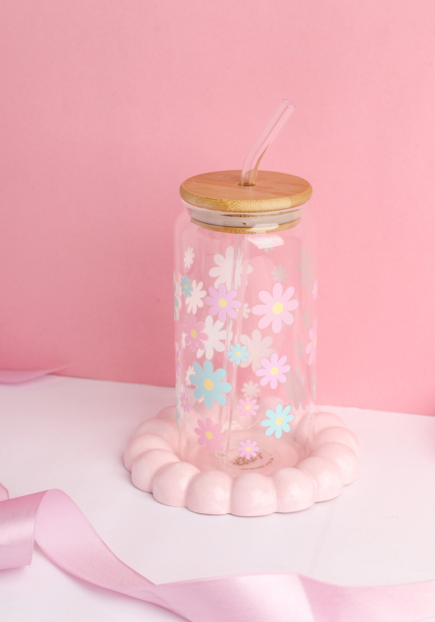 Pastel Flowers Glass Can