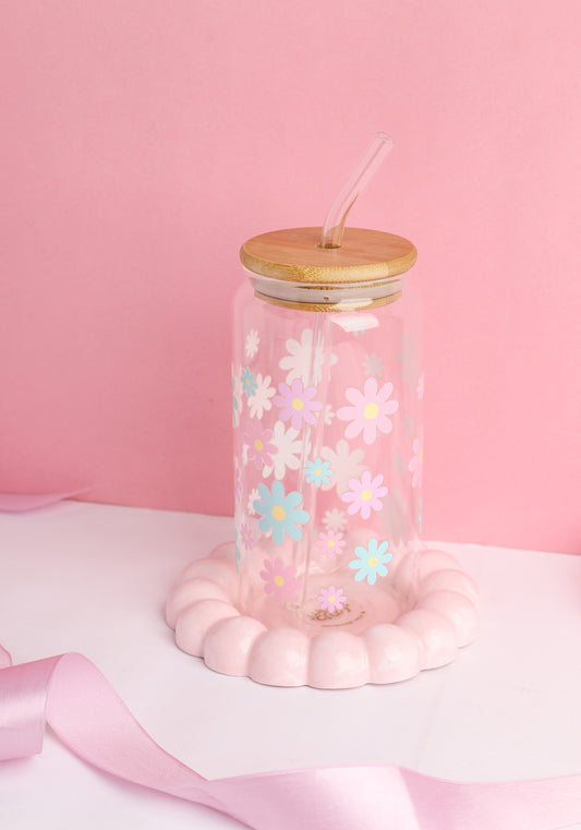 Pastel Flowers Glass Can