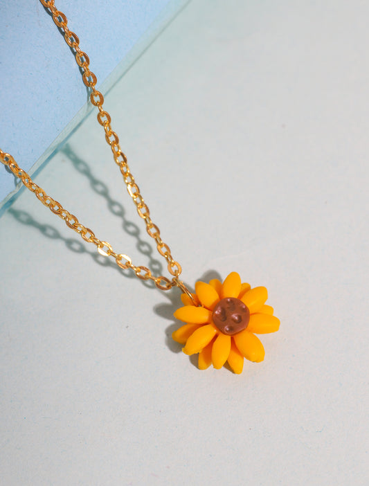 Sunflower pendant with gold chain