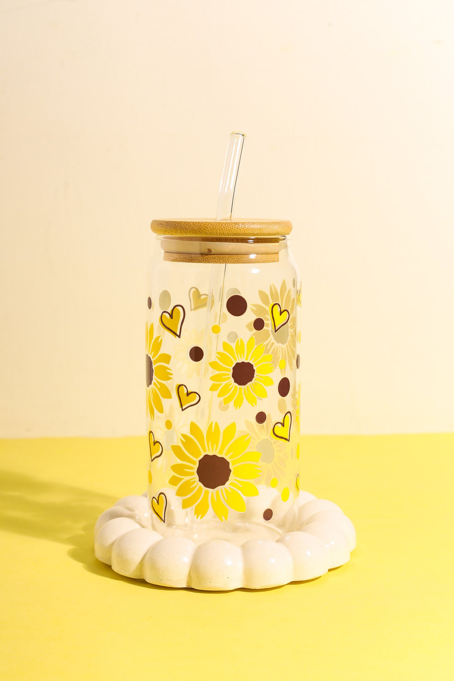 Sunflower Hearts Glass Can