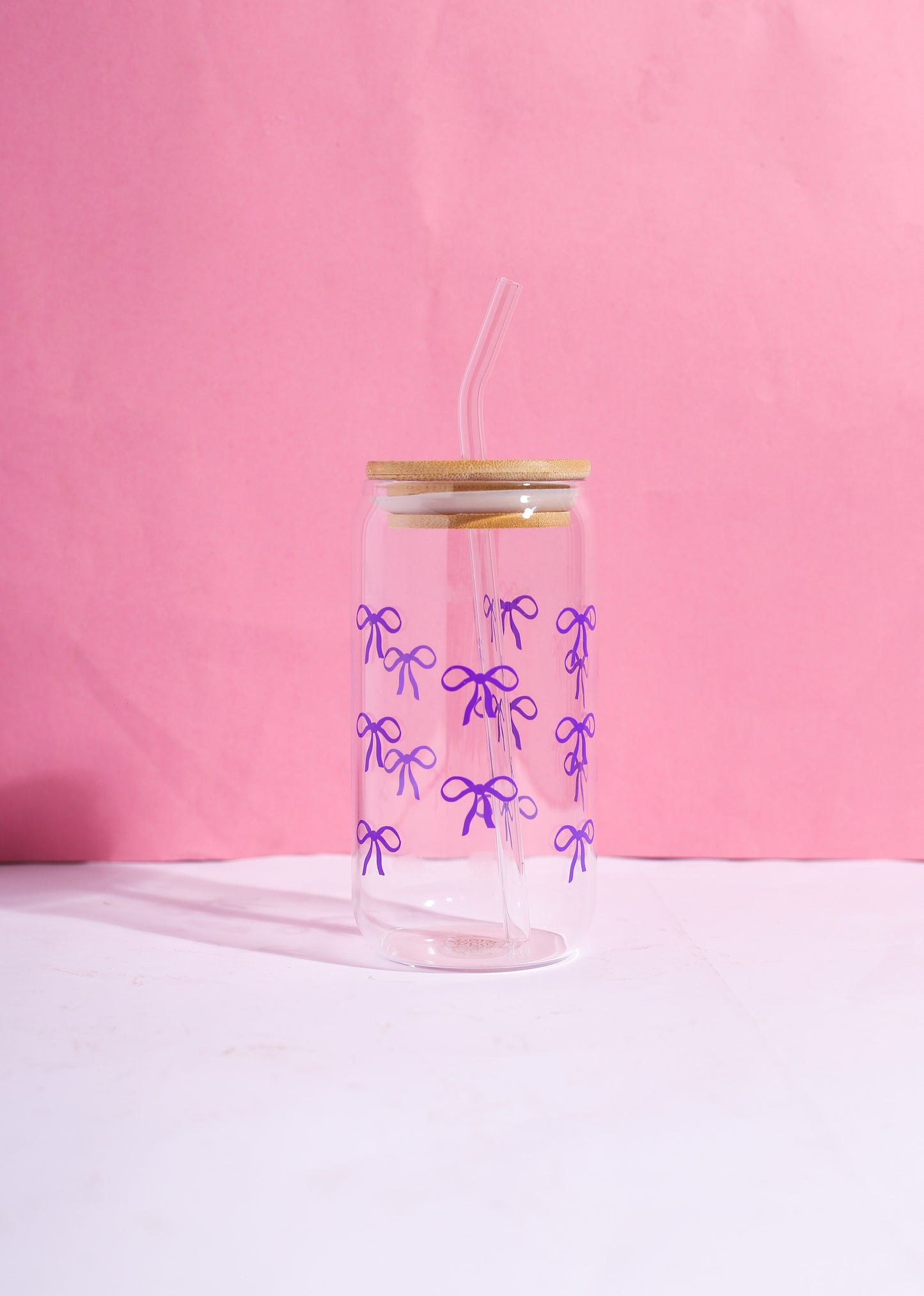 Purple Bows Glass Can