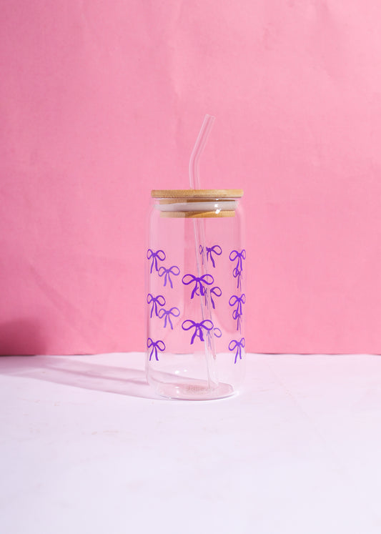 Purple Bows Glass Can