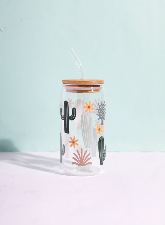Cute Cactus Glass Can