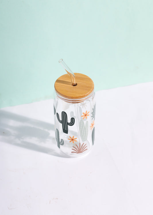 Cute Cactus Glass Can