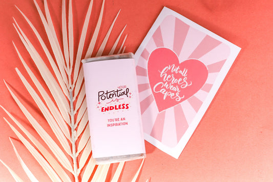 Chocolate bar and card with empowering message for women and mothers.