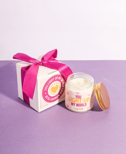 'You light up my world' Candle